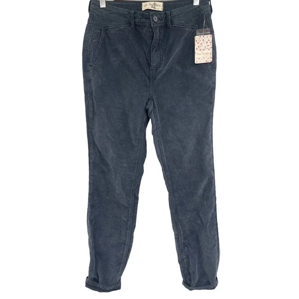Free People Women's Fine Line Straight Leg Crop Jeans Black Corduroy Size 4 New